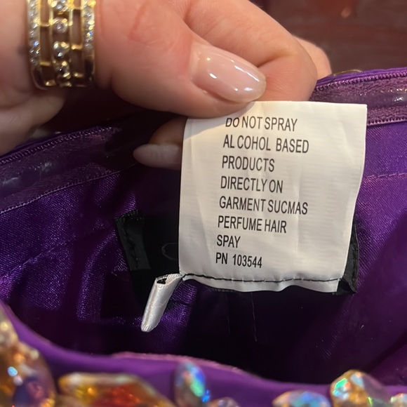 PURPLE RHINESTONE STRAPLESS LA FEMME COCKTAIL DRESS - Picture 7 of 12